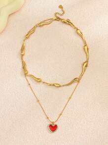 2er Set Halskette mit Edelstahl, goldplattierter Muschel, Niet Herz, Blume, Stern, Kreuz, Kunstperle, handgefertigt, für Damen geeignet für Alltag, Strand, Party, Urlaub, als Geschenk für Freunde