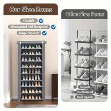 8/10-Layer Shoe Rack With Non-Woven Cover, Easy To Assemble, Portable Shoe Cabinet, Can Store 27-35 Pairs Of Shoes, Suitable For Various Scenes Such As Entrance, Suitable For Sneakers, High Heels And Boots - Màu xám 10 lớp - Xem 4