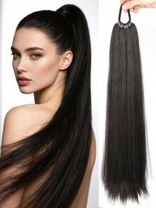 马尾辫延长带发带 18~32 英寸长黑色合成直发辫子马尾辫 DIY 编织适合女性女孩日常派对角色扮演