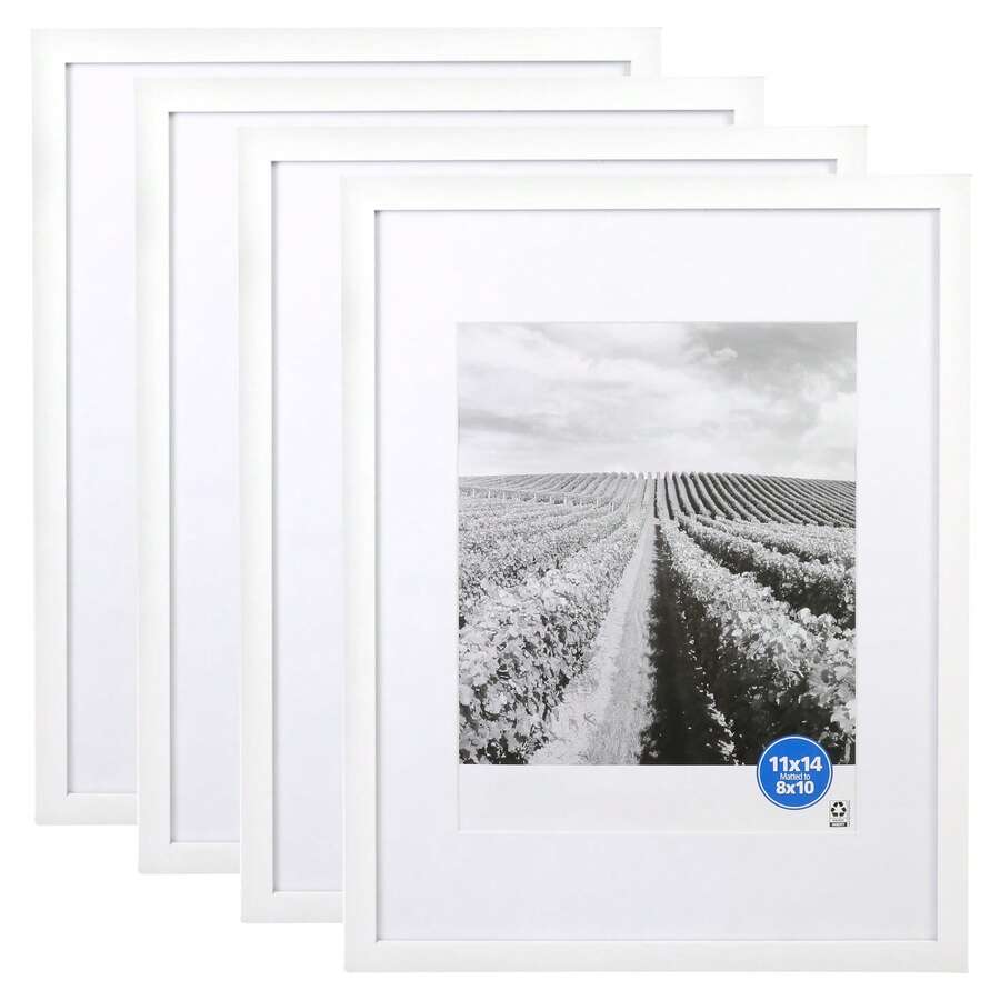 11x14 Matted To 8x10 Linear Gallery Wall Picture Frame, Set Of 4, White - White - View 1