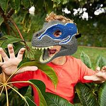 Animal Dinosaur Mask Dino Masks For Opening Jaw Realistic Latex Dinosaur Moving Mask For Cosplay Party Birthday Halloween (Blue) - Blue - View 3