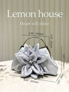 1pc Silver Gray Vintage Elegant Romantic 3D Flower Handbag, Bridal Wedding Purse, Luxury Floral Evening Clutch, Formal Party Shoulder Bag For Bridesmaid - Light Grey - View 3