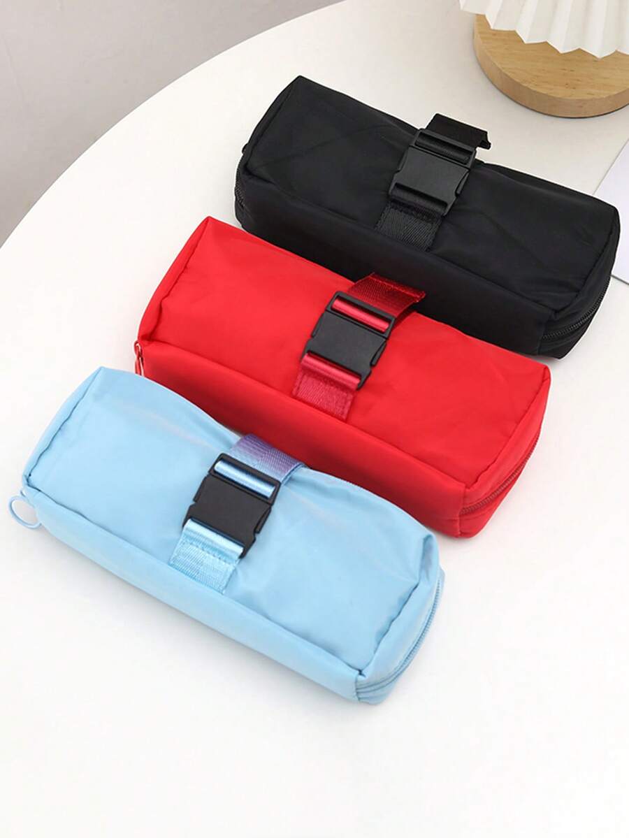 1 件单色时尚铅笔袋，创意收缩扣设计 - 大容量便携式学校文具收纳袋，开学季时尚文具用品，送给老师奖励学生的礼物，铅笔盒，铅笔袋，书包学校用品，开学季