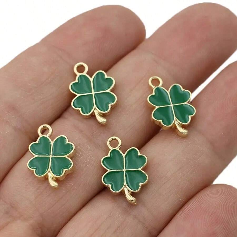 5/10/15/20pcs Golden Green Lucky Enamel Clover Flower Charm For Jewelry Making Necklace Handmade Bracelet Accessories DIY