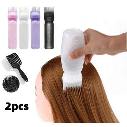 2 piezas Conjunto de aplicador de aceite para el cabello + cepillo de masaje, Cepillo y botella profesional para teñir el cabello, Adecuado para teñir el cabello en salón, Clips, Accesorios, Para peluquería, salón de belleza, viaje esencial, Productos para el cabello, Cuidado del cabello, Accesorios para el cabello, Kit de herramientas para el cabello, Kit de herramientas para peluquería, salón de belleza, viaje esencial