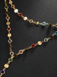 Colar de metal com cristais coloridos de camada dupla, colar de borla de corrente longa da moda para mulheres