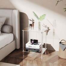 2-Tier Acrylic Transparent-Edge Side Table, Modern Home Decor End Table For Bedroom, Living Room, Office
