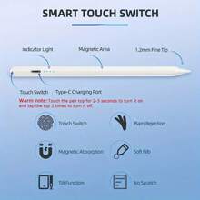 1 pieza Bolígrafo de lápiz táctil de aleación de aluminio blanco con 2 puntas, compatible con iPad Pro, Air, Mini, bolígrafo capacitivo para dibujar compatible con tabletas Apple actualizadas después de 2018