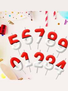 Velas decorativas rojas y blancas con números del 0 al 9 para pastel de cumpleaños o aniversario