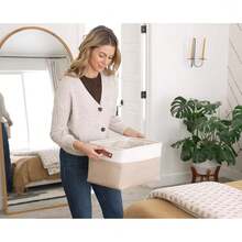 OrganiHaus Fabric Storage Bins Shelves 15x11 Inches 3 Pack, Decorative Closet Baskets With Handles, Large Cube Storage Bins Clothes, Toys, Nursery & Home Organization - - White Striped Brown - View 8