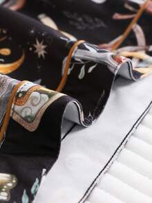 2pcs Women Multi-Element Graphic Print Short Sleeve Pajama Set, Collared Button Down Top And Comfortable Shorts, Elegant Ladies Sleepwear - Black - View 7