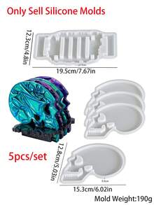 Molde de silicona de resina con diseño de calavera 3D, moldes de yeso para manualidades de decoración del hogar de Halloween, moldes de bandeja de almacenamiento de concreto de yeso para decoración del hogar y fiestas - Molde de silicona - Ver 7
