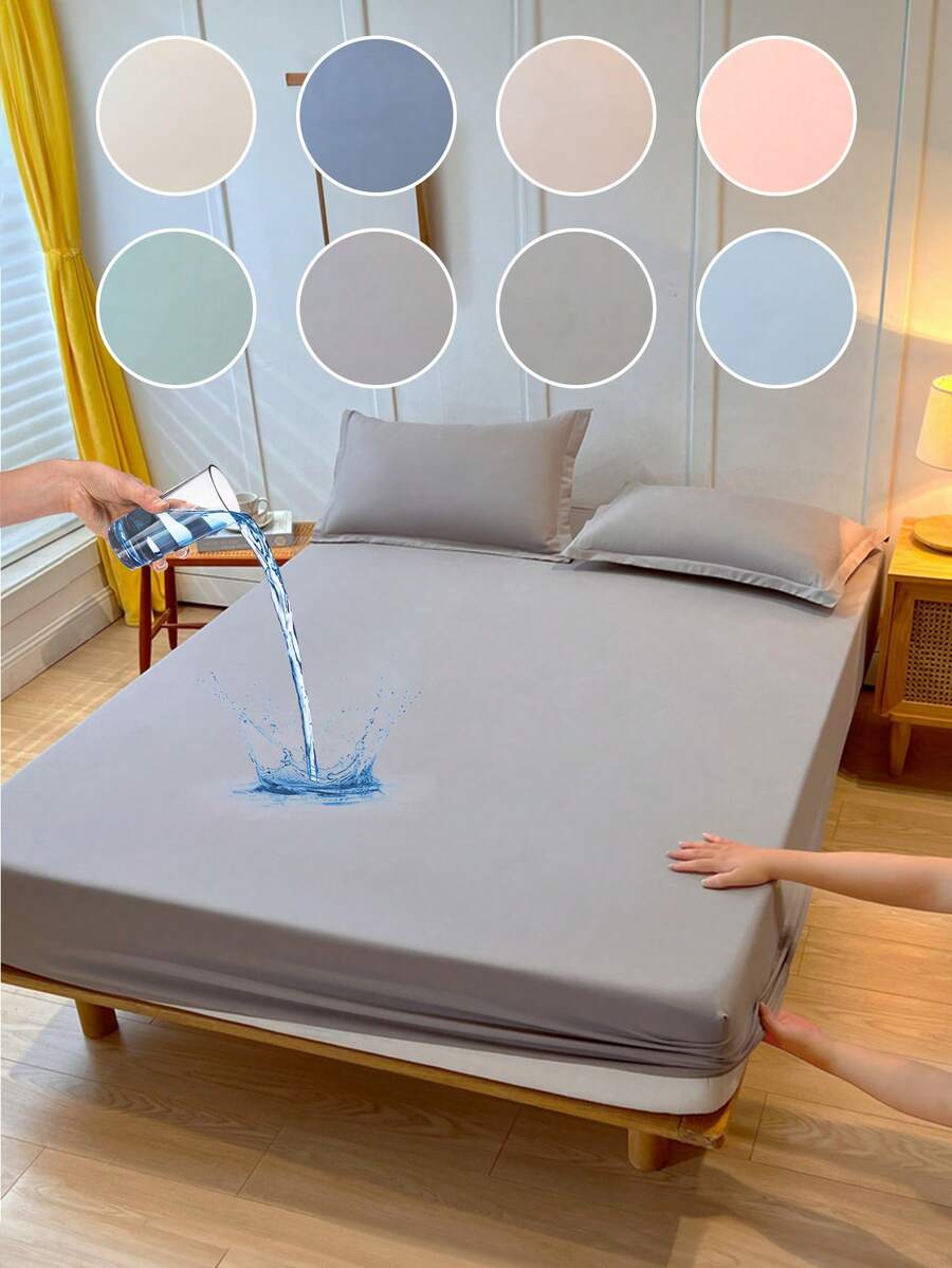 1 bộ ga trải giường chống thấm nước, bộ đồ giường, ga trải giường vừa vặn, ga phủ nệm màu trơn, mềm mại và thoải mái, chất liệu thân thiện với da, phù hợp cho mọi mùa, phù hợp với nhiều kích cỡ giường - đơn, đôi, cỡ Queen, cỡ King, chống bụi, chống trượt, không bao gồm gối và vỏ gối, chủ đề Ngày Độc lập, đồ dệt gia dụng, quà tặng bộ đồ giường, có thể giặt máy. - Màu Xám nhạt - Xem 1