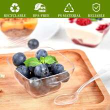20 piezas/50 piezas Minucias de postres sin cucharas, minucuper de gelatina transparente, tazas cuadradas de yogur, tazas reutilizables para tartas de fruta, helados, pudines, adecuado para cumpleaños, fiestas y eventos