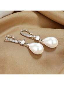 Elegant And Sophisticated Long Pearl Earrings, Hypoallergenic For Women. A Stylish And High-End Accessory With A Romantic Touch, Weighing 2.5g, Perfect As A Valentine's Day Gift. - White - View 3