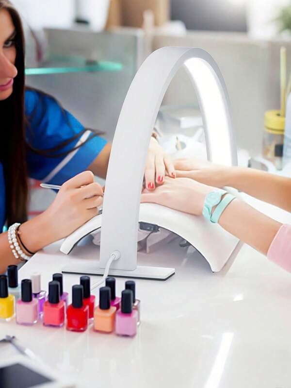 1PC Half-Moon Beauty Manicure Desk Lamp Curved Half-Moon Design, Bright LED Lighting For Precise Nail Art/Beauty Tasks, Adjustable Angle, Touch Control, UV/LED Dual Light Source (Optional), Dustproof Base, Compact For Vanity/Desk, Energy-Saving, Quick Curing For Gels/Polishes, Stylish & Functional, Perfect For Salons Or Home Use.
