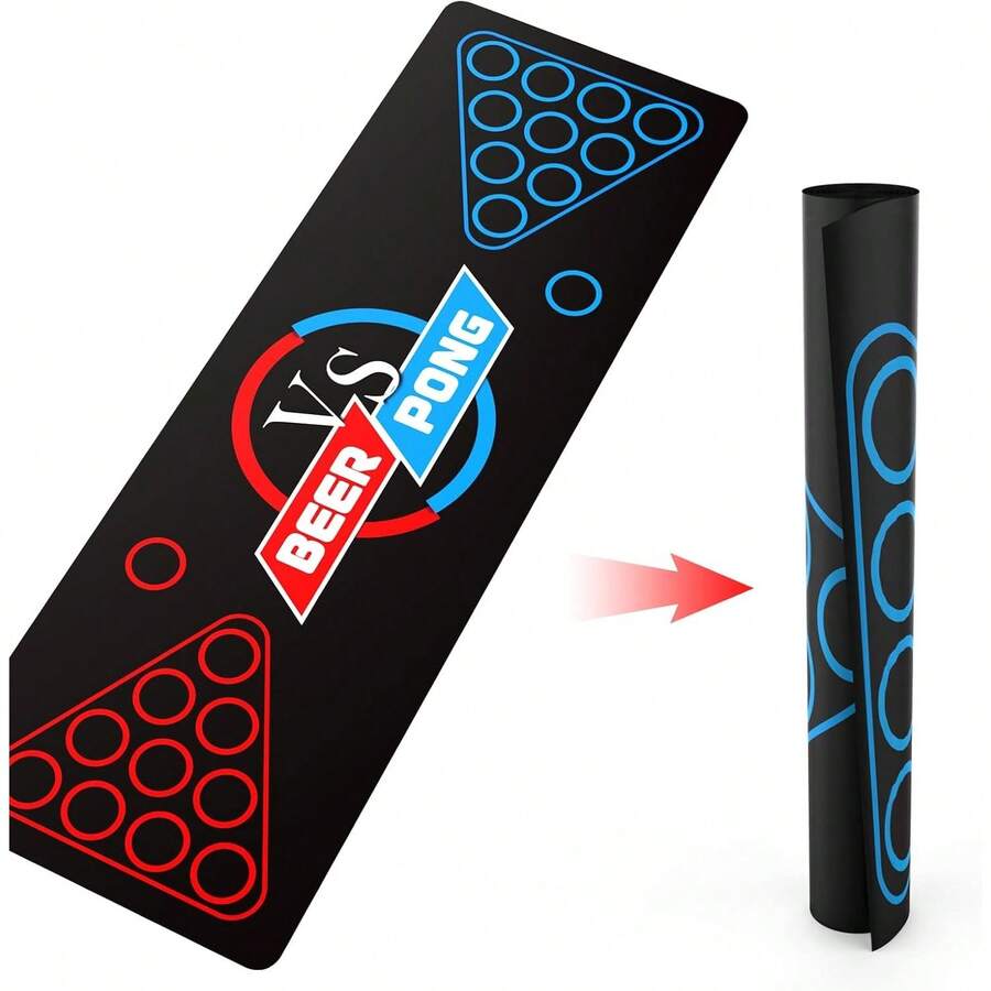 1 Peça de Tapete para Mesa de Bebida Pong, Jogos de Bebida para Festa de Adultos, Festa ao Ar Livre, Camping e Diversão no Quintal, Ideal para Natal, Halloween, Ação de Graças e Ano Novo, Sem Necessidade de Eletricidade, Não Incluídas as Bolas e Copos de Beer Pong - Preto - Visão 1