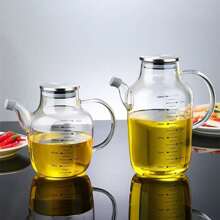 1pc Kitchen Oil Bottle/Dispenser, Stainless Steel & Glass Oil/Vinegar Cruet, Leakproof Condiment Containers