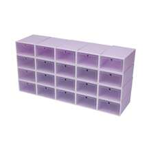 Purple Color 20pcs Foldable Shoe Boxes Plastic Stackable Shoe Storage Shoes Box Organiser For Home/ Store