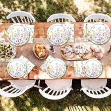 80pcs/120ocs Floral-Themed Cutlery Set, Disposable Cutlery Set, Party Cutlery Set, Wedding Cutlery, Birthday Cutlery, Party Decorations, Disposable Plates, Plates, Paper Cups And Napkins, Meet 20/30 Guests, Table Decorations, Ambience, Party Supplies