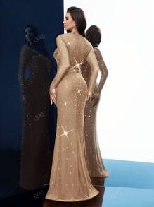 Evening Gown Women Rhinestone Formal Dress For Evening Party, Formal Events, Cocktail Party, Charity Prom, Long Sleeve Fishtail Dresses