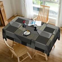 1/20pcs Classic Black Background Embellished Blue And Yellow Line Pattern Tablecloth, Vivid Image, Perfect For Indoor/Outdoor Decorations, Parties, Lunches And Dinners, Stylish Theme | Durable Tablecloths