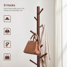 VASAGLE Solid Wood Coat Rack, Free Standing Coat Rack, Tree-Shaped Coat Rack With 8 Hooks, 3 Height Options, For Clothes, Hats, Bags, For Living Room, Bedroom, Home Office - Brown - View 5