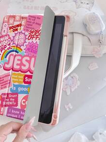 A Beautiful Pink Cute Letter Puzzle Double-Sided Painted Acrylic Transparent Crystal Back Cover, Shockproof, Suitable For IPad 7th Generation, 8th Generation (10.2 Inches) And 10th Generation Protective Cases, With Built-In Pen Slot, Supports Sleep And Wake Functions, Holiday Gift, New Year Gift.
