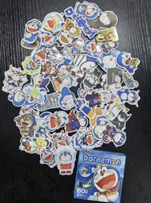 60pcs/Set Doraemon & Cartooon Cat Cute Stickers, Waterproof Stickers For Luggage, Skateboard, Guitar, Car Decoration