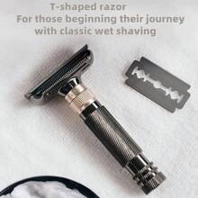 Men's Adjustable Safety Razor Kit - With 10pcs Stainless Steel Single-Edge Blades, Shaving Brush & Razor Cleaning Brush, 2pcs Safety Blade Caps & Shaver Holder - Perfect Gift For Father Day & Boyfriend - 7 In 1 Shaving Grooming Set