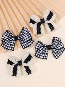 4pcs/2pcs Girls Black & White Contrast/Houndstooth Print Hair Bow Clips - Boho Bohemian Style Hair Accessories - Cute Hair Clips For Daily/School Wear