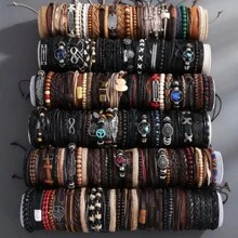 6pcs European & American Style Multi-Layer Leather Braided Bracelet Set, Simple & Fashion Accessory Suitable For Daily Wear, Gift For Friends And Family (Random Color & Design)