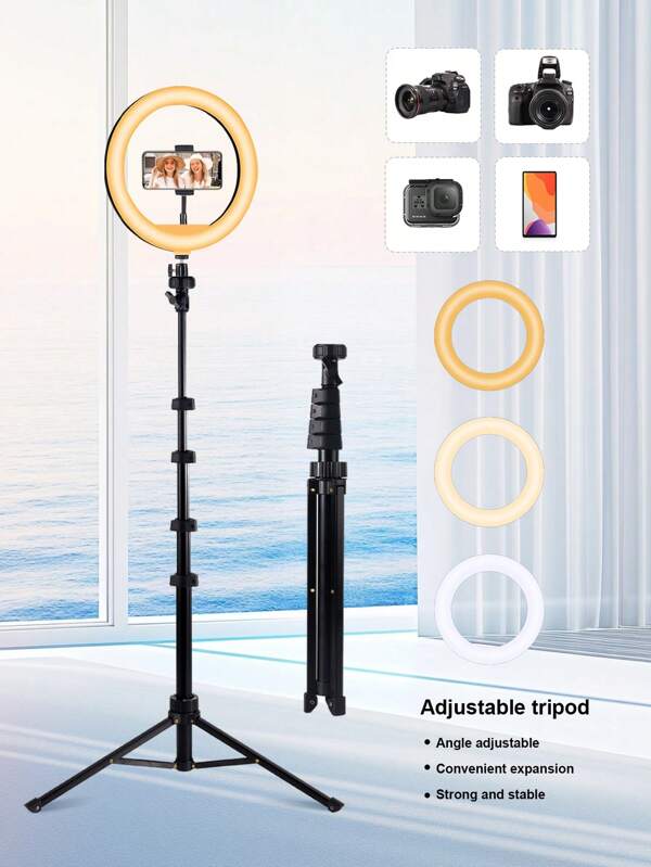 10-Zoll LED Ringlicht, 160cm verstellbares Stativ - Board Schnalle Design, Vollabdeckung, erhöhte Helligkeit, flexibler Handyhalter und erweiterbarer Handyständer, ideal für Studiofotografie, Make-up und Gruppenselfies geeignet für Fotografie, Videoaufnahmen, Live-Streaming, Zoom-Meeting, Vlogging, mit Ständer Selfie Licht Handyleuchte