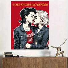 1pc Framed  ,Lesbian Passionate Kiss Poster,HD Room Aesthetics Decor,Canvas Print Living Room, Bedroom, Bathroom, Kitchen, Office, Cafe Decor - Framed - View 1