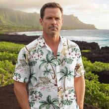 Floral Hawaiian Shirt For Men Summer Button Up Shirt Short Sleeve Mens Beach Tropical Casual Aloha Shirthalloween - 白鳳梨 - 查看 5