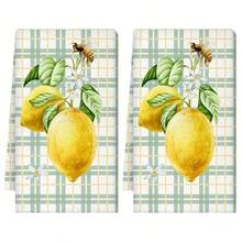 2块装柠檬图案厨房巾 - 柔软、吸水、速干的涤纶洗碗巾，适用于清洁、擦干和家居装饰。尺寸为40x60厘米，以明亮的柠檬图案搭配绿叶和白花，以及格纹装饰洗碗巾 | 涤纶。 - 彩色 - 查看 24