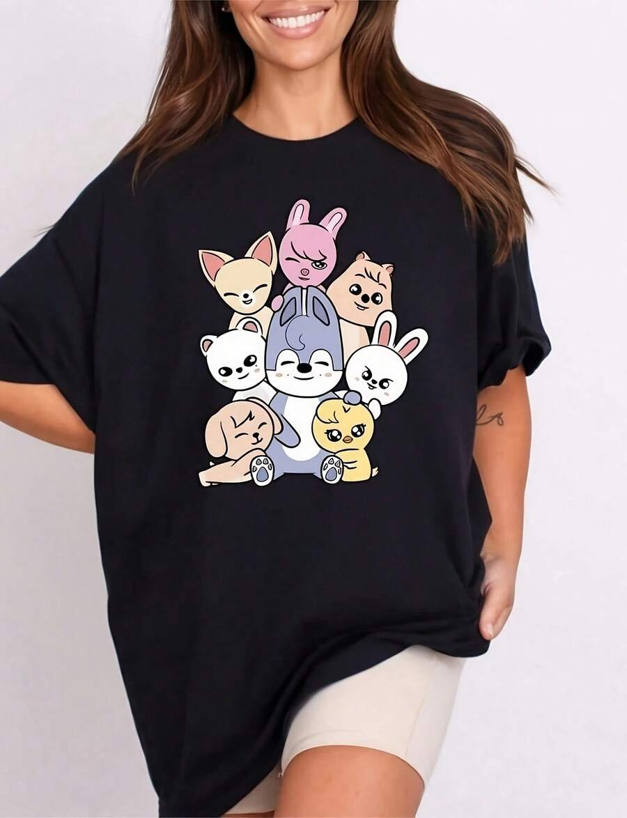 SKZOO-Shirt, Skzoo-Shirt, -Shirt,  Merch  Gifts Skz T-Shirt Kpop Shirt  Stays Felix _T-Shirt For Women, 220g Heavyweight Cotton Be Yourself Tee With Motivational Quote, Loose Fit Crew Neck - 黑色10 - 查看 1