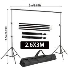1Set Photo Studio Backdrop Support Kit Includes 2Pcs Background Brackets,Splicing Crossbars,Portable Bag For Carrying Hands,2X2M/2X3M/2.6X2M/2.6X3M/2.8X3M/3X3M High Adjustable Background Stand For Parties, Photoshoot, Photography, Projector Screen, Movie Screen, Wedding, Events Decoration, Balloon ﻿