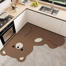 1pc Adorable Cartoon Animal Pattern L-Shaped Kitchen Mat - Super Absorbent, Anti-Slip, Easy To Clean, Rubber Material With Diatom Mud Layer, Perfect For Kitchen Door Entrance Or Home Use, Home Entrance Mat Cartoon Animal Design Durable Kitchen Mat Back To School