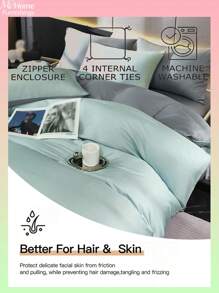 3pcs Light Blue & Light Grey Bedding Set For Student Dormitory, Soft Blend Duvet Cover & 2 Pillow Cases, Machine Washable (No Filler)