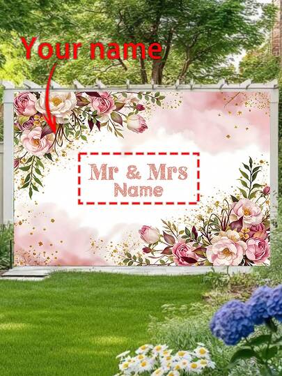 1 Peça Faixa de Painel de Bottom para Festa de Casamento, Material de Poliéster Durável, Nome Personalizado, Padrão Colorido de Flor, Adequado para Quarto, Sala de Estar, Decoração de Festa, Arte de Parede Doméstica, Decoração Externa