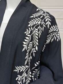 女款黑色刺繡長袍外套，Ins風復古刺繡長款長袍 - 黑色 - 查看 7
