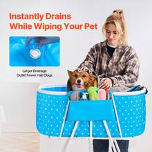 Portable Dog Bathtub, Elevated & Foldable Space-Saving Pet Shower Station With Efficient Drainage, Bathing Tub For Washing & Grooming Small And Medium Size Dogs And Cats Indoor & Outdoor, Light Blue - 淺藍色 - 查看 5