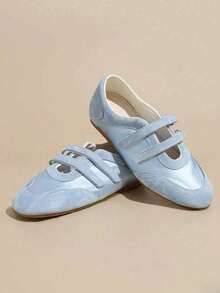Vintage Red Versatile Hook And Loop Mary Jane Shoes For Women, 2025 Spring New Casual Round Toe Flat Shoes [Run Small, Please Order According To Size Chart],Ballet Flats - Blue - View 3