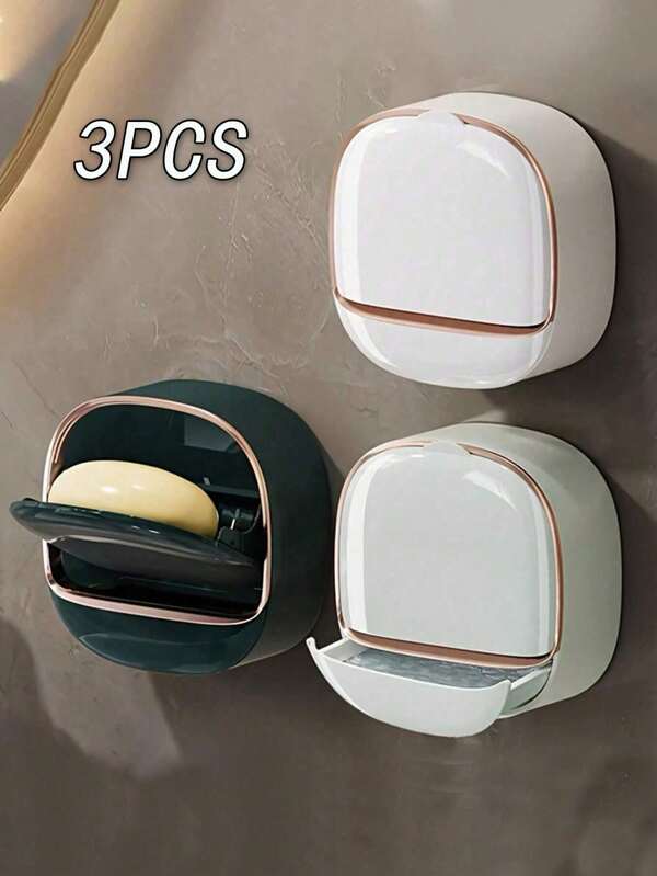 1 saboneteira de parede sem furos, suporte para sabonete de luxo com drenagem, prateleira de armazenamento para banheiro à prova d'água e resistente a mofo com adesivo forte
