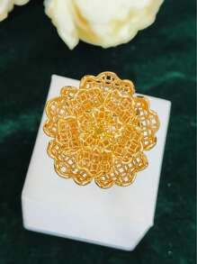 1 pieza Anillo alargado de dedo con baño de oro de cobre a la moda para mujeres, adecuado para bodas, fiestas, bailes de graduación, Día de la Madre, cumpleaños. Anillo abierto y ajustable.