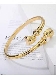 1PC Egyptian Vintage Cuff Bracelet 18K Gold Plated Stainless Steel Evil Eye Ankh Cross Queen Bracelet Bangles For Women Men Punk Jewelry Gift - Yellow Gold - View 4