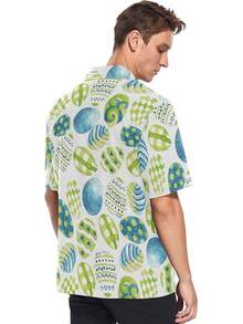 Hawaiian Shirt For Men Loose-Fit Short Sleeve Button Down Beach Casual Shirtshalloween - 多彩蛋 - 查看 2