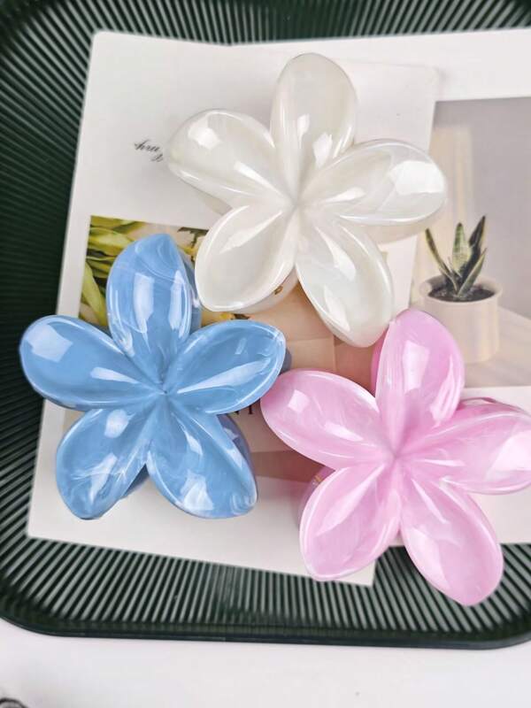 3pcs/1pc Women Floral Hair Clip Set, Pink/White/Blue, Cute Oversized Lightweight Plastic Hair Accessories, Elegant, Simple, Versatile, Suitable For Daily Casual, Party, Commute, Vacation - Updo, Ponytail, Face Wash, Makeup Elegant Hair Claw