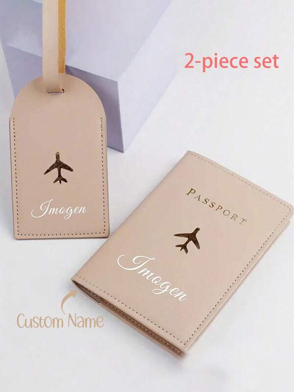 2pcs/Set Personalized Passport Holder & Luggage Tag, Customized Name Passport Holder, Travel Set, Honeymoon Gift, Couple Gift, Wedding Gift, Travel Gift, Portable, Multi-Function, Multi-Function, Large Capacity, Suitable For Women, Crossbody Bag/Travel Bag, Shoulder Tote Bag, Ideal Gift For Women And Men, Suitable For Girlfriend, Family, Friends, Women, Newcomers And White Collar Professionals